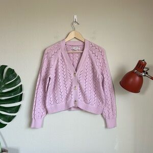 Loft Cotton Pink Pointelle Cardigan